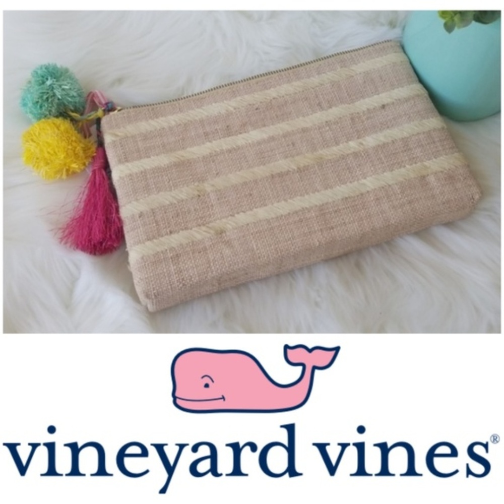 NWT Kayu by Vineyard Vines Woven Clutch Stripe Pom